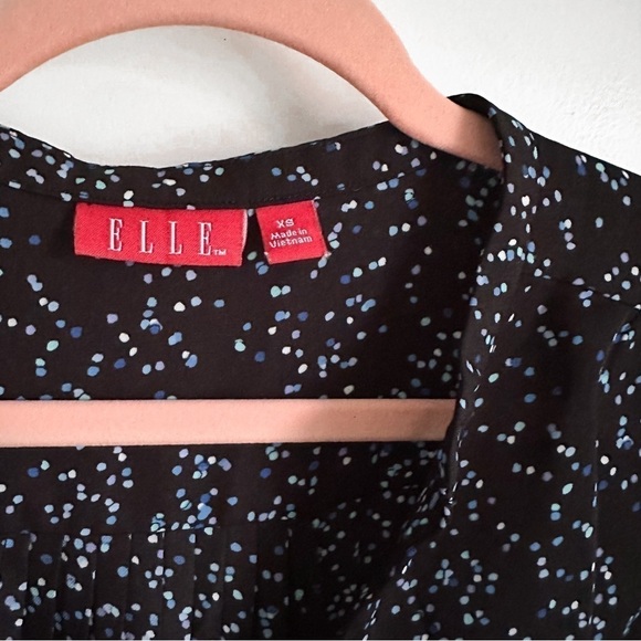 Elle Blue Speckle Dot Print Flowy Chiffon Office Casual Popover Blouse sz XS - Picture 2 of 7